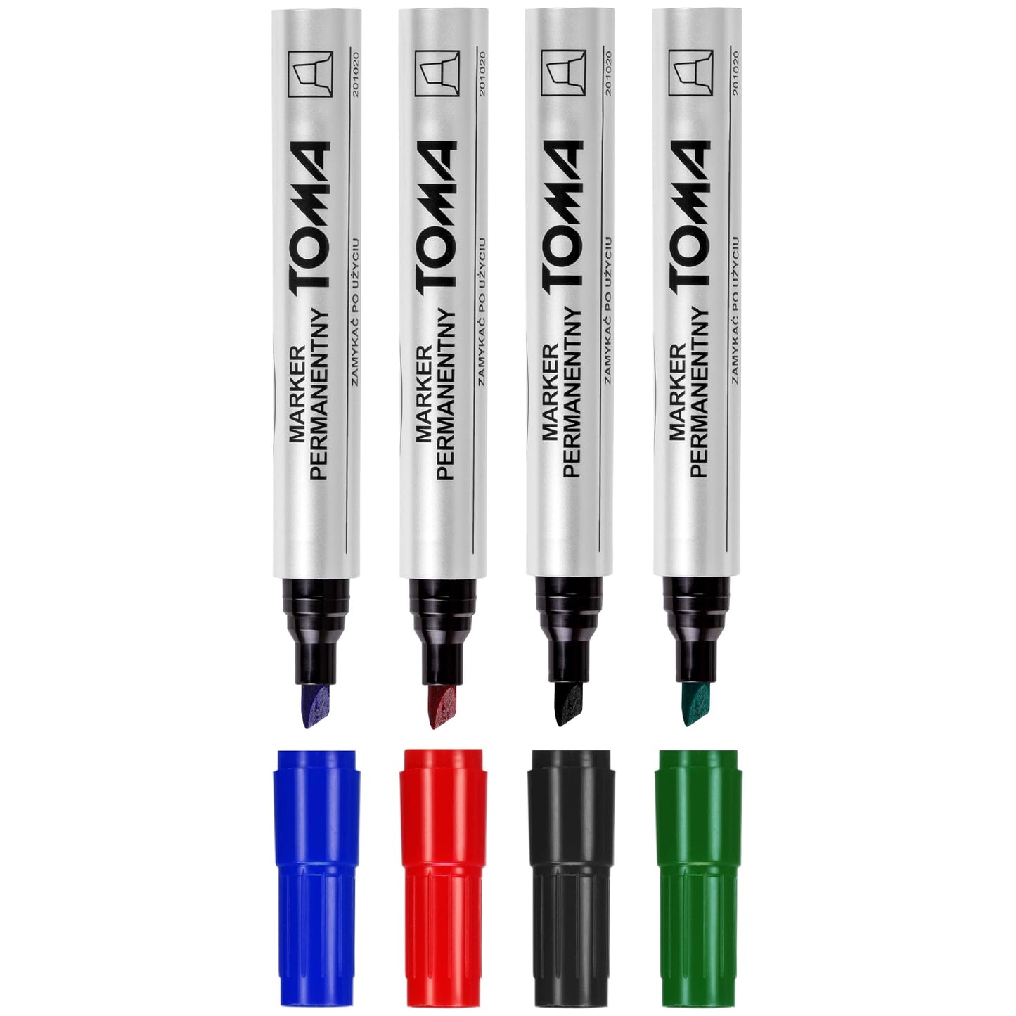 Permanent Marker Pens, Set of 4 Colours (Red, Blue, Green, Black), Fine Chisel Tip, Waterproof Markers