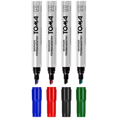 Permanent Marker Pens, Set of 4 Colours (Red, Blue, Green, Black), Fine Chisel Tip, Waterproof Markers