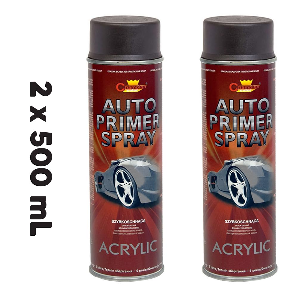 2 x 500 mL Black Acrylic Auto Primer Spray - Anti-Corrosion Undercoat for Steel and Cast Iron - for Car Body Panels, Alloy Wheels, Hub Caps and Metal Parts, Fast Drying, Hard and Flexible Base Coat