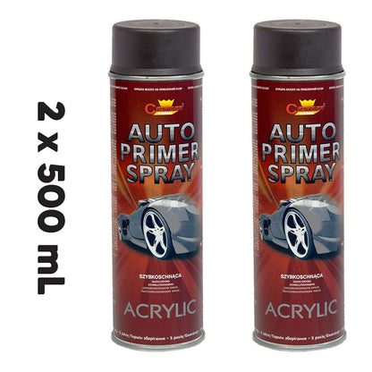 2 x 500 mL Black Acrylic Auto Primer Spray - Anti-Corrosion Undercoat for Steel and Cast Iron - for Car Body Panels, Alloy Wheels, Hub Caps and Metal Parts, Fast Drying, Hard and Flexible Base Coat