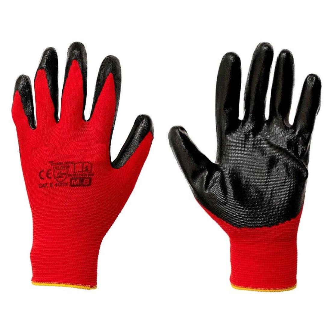 24 Pairs of Work Gloves, Heavy-Duty Nitrile Coated Protective Gloves, Secure & Anti-Slip Grip, Wear Resistant (Red, X Large)