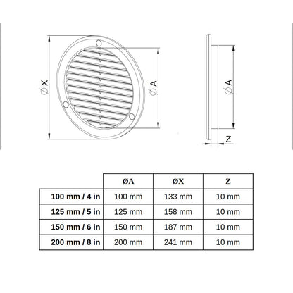 125 mm / 5 in White Round Air Vent Grille Duct Cover with Fly Screen, Flange and Screw Covers