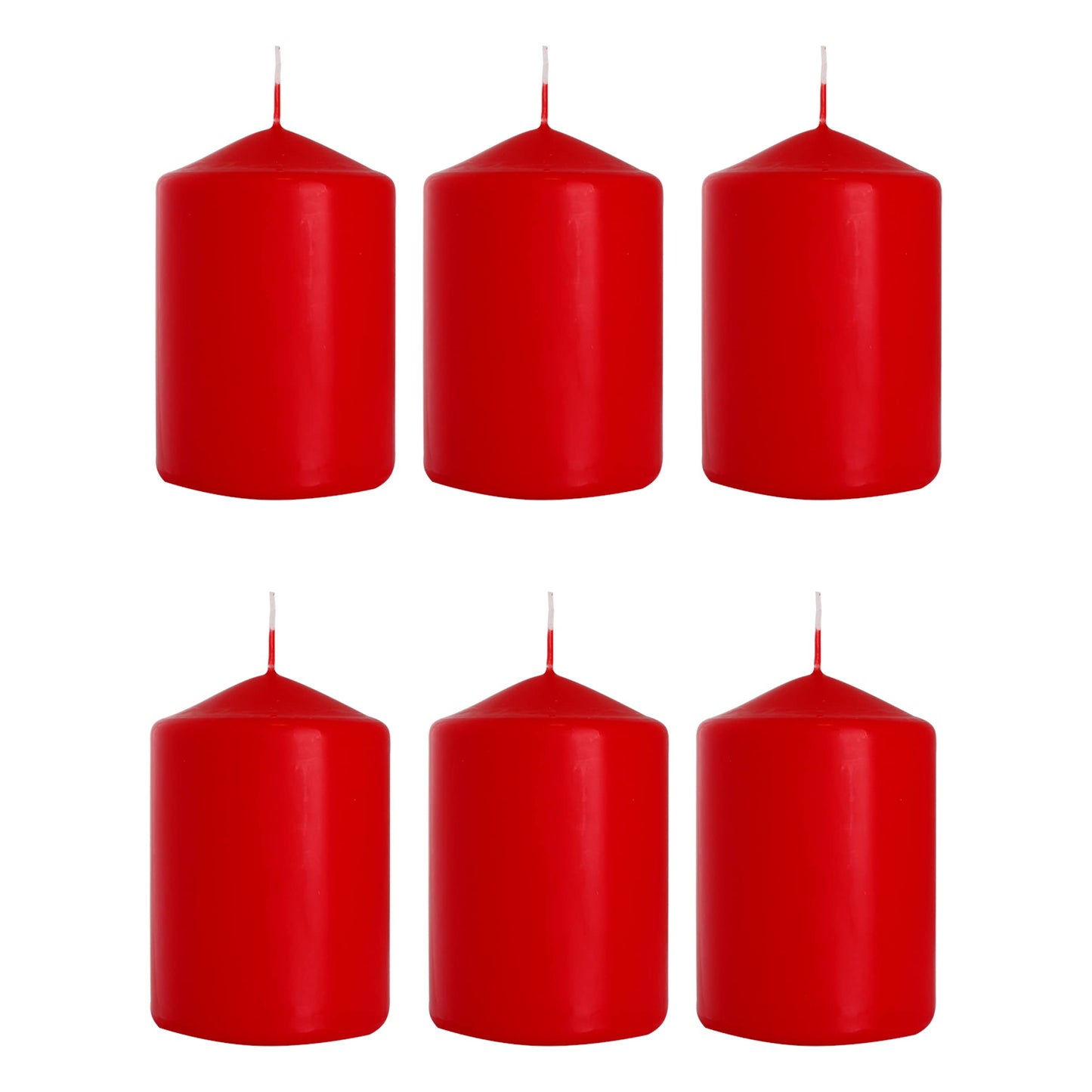 Set of 6 Pillar Candles, Votive Candles, Decorative Household Candles - Up to 66 Hours - 15 x 7 cm / 6 x 2.75" (Red, Matt)
