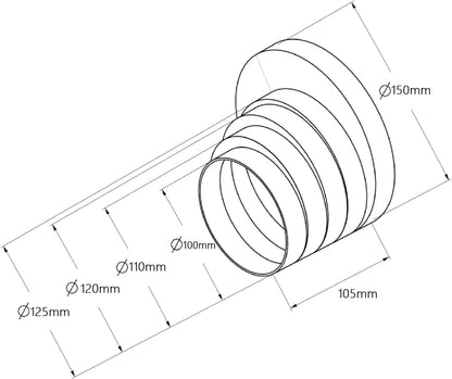 Multistage Round Duct Reduction, Vent Duct Reducer, Ducting Pipe Connector, Duct Transition - 4" 5" 6" Diameter 100 120 125 150 mm