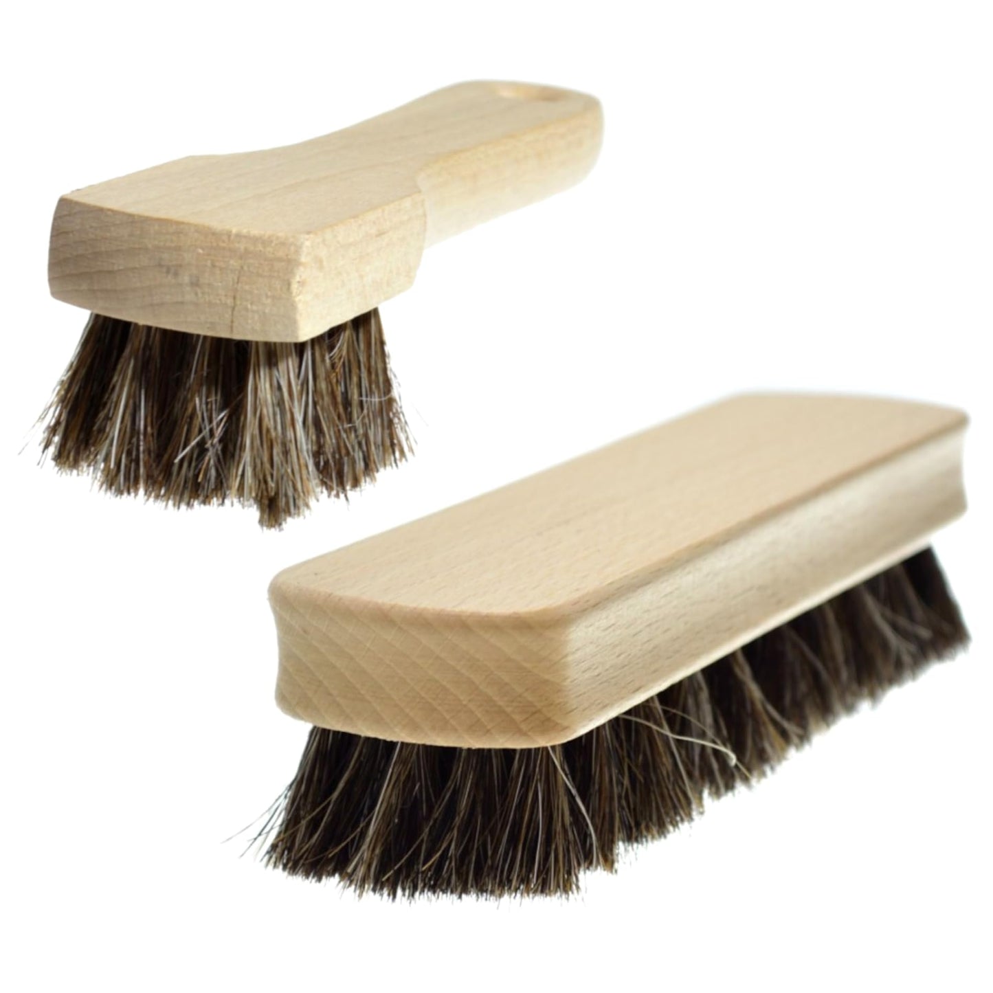 Set of Shoe Polish Applicator Brush & Shoe Buffing Brush - 100% Horsehair Bristles for Leather Boots, Shoes & Bags - Easy Grip
