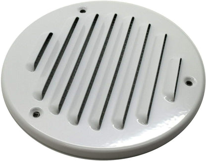 White Louvred Wall Vent Grille with Flyscreen, Fits 125 mm / 5 in Ducts, Round Ventilation Grille with Flat Back