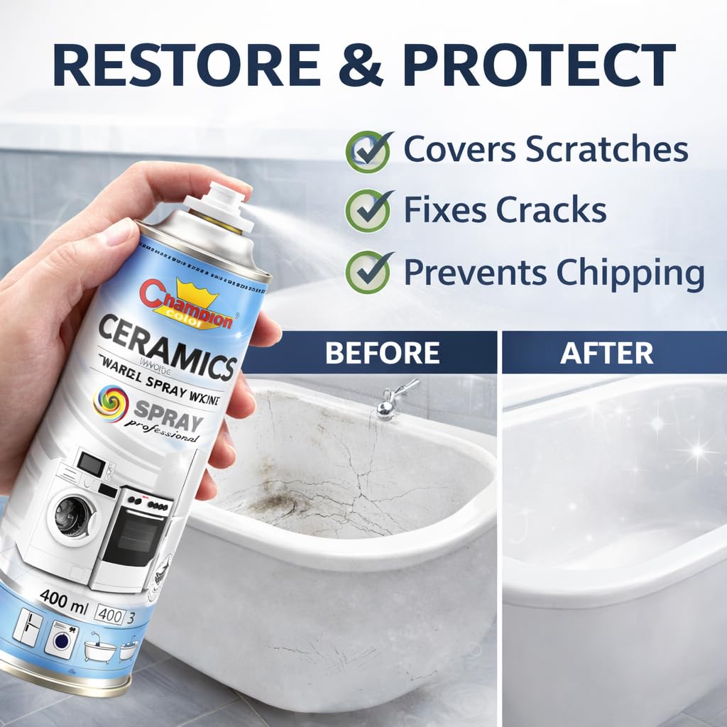 Ceramics White Enamel Spray Paint 2 x 400ml – Bath & Appliance Repair Paint for Bathtubs, Sinks, Tiles & Fridges – High Gloss, Scratch Resistant