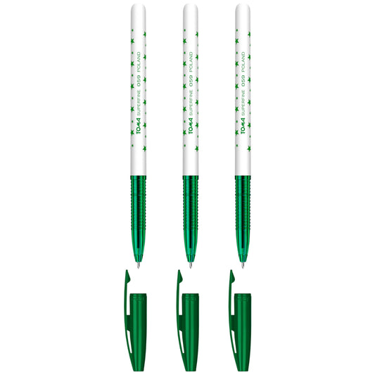 Ballpoint Pens, Smudge Free Ballpoint Pens, Extra Fine Point 0.5 mm, Ideal for School, Office, Everyday Use (Green, 3 Pens)