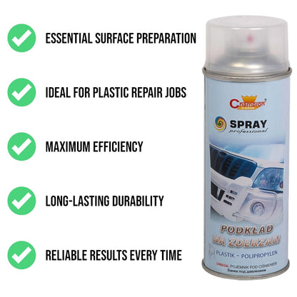 2 x 400 mL Plastic Adhesion Promoter Primer Spray for Bumpers and Car Trim - Fast Drying High Coverage Undercoat for PP, PE, EPDM and Selected ABS Plastics - Pre-Paint Prep for Automotive Refinishing