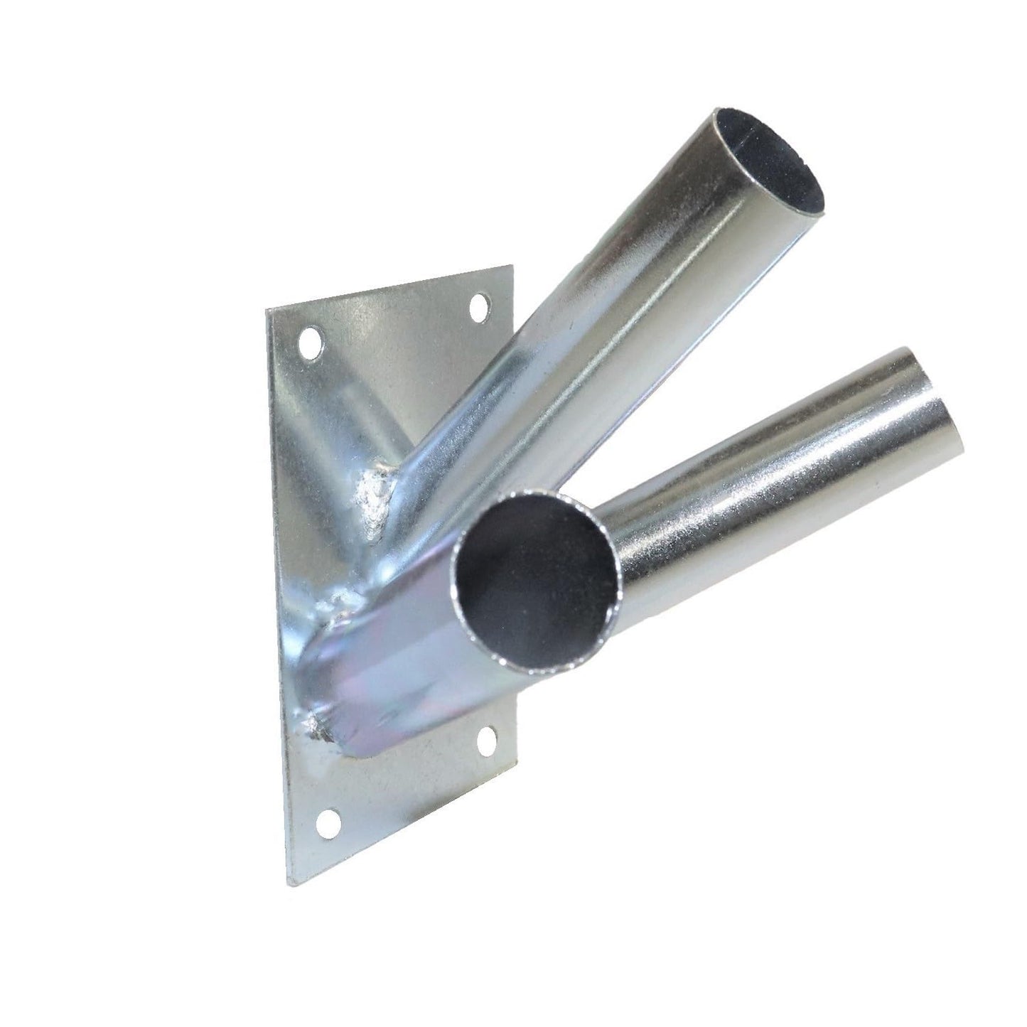 Triple Flag Pole Holder - Wall Mounted Flag Pole Bracket, Galvanised (Silver), Rust and Weather Resistant, Heavy Duty