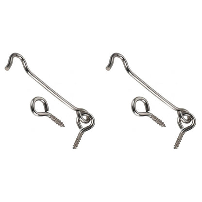 2 x Steel Cabin Hook and Hook and Eye Latch, 10cm / 4" Long, Shed Door Latch Heavy Duty, Gate Latch for Wooden Gates, Window Brace