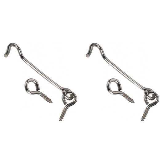 2 x Steel Cabin Hook and Hook and Eye Latch, 10cm / 4" Long, Shed Door Latch Heavy Duty, Gate Latch for Wooden Gates, Window Brace