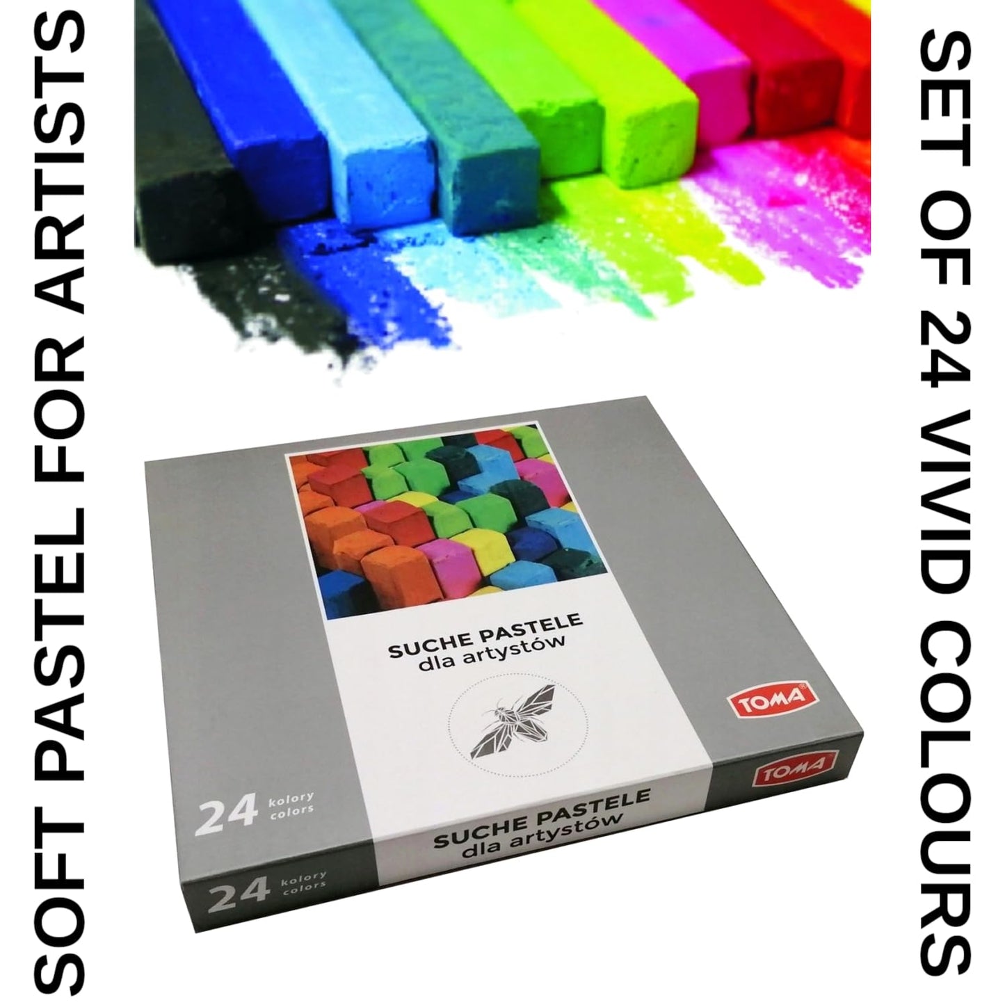 Soft Dry Pastels, Pack of 24 Vibrant Colours, Chalk Square Pastels, Art Artists