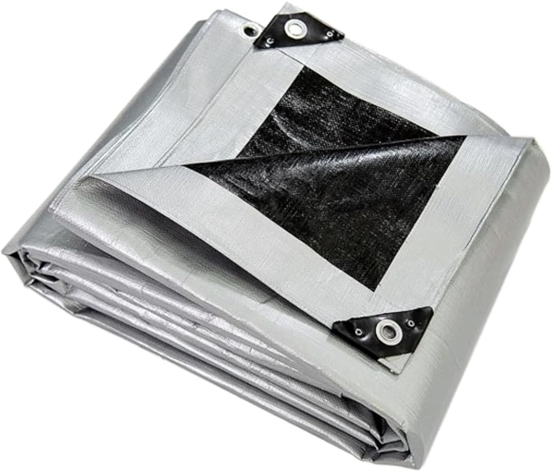 5 x 5 m Heavy-Duty Tarpaulin Cover - Silver/Black 260GSM - Waterproof, Frost-Resistant, UV Protection, Multipurpose, Groundsheet
