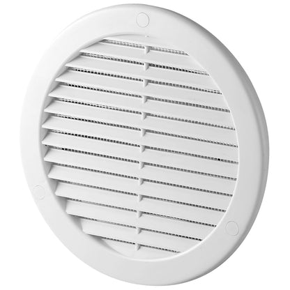 White Louvred Wall Vent Grille with Flyscreen and Screw Covers, 125 mm / 5 in, Air Ventilation Duct Cover with Flat Back