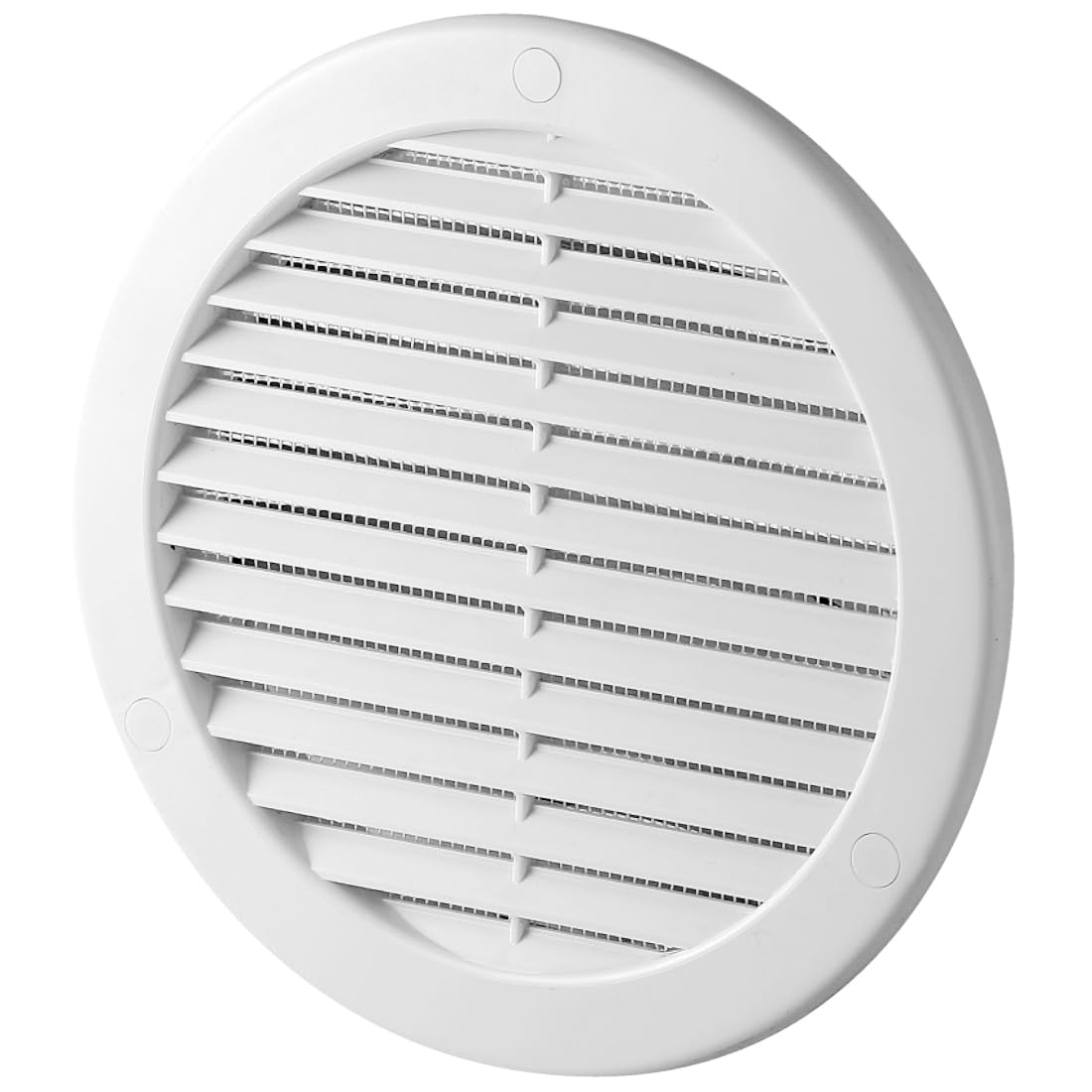 White Louvred Wall Vent Grille with Flyscreen and Screw Covers, 150 mm / 6 in, Air Ventilation Duct Cover with Flat Back