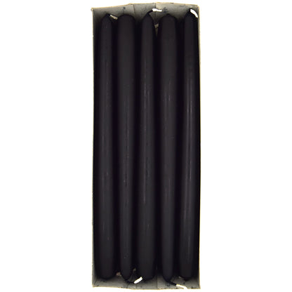 Tapered Dinner Candles, Pack of 10, Unscented, Long Burning Time, 24 cm / 19.45" (Black, Matt)