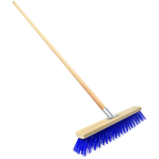 Heavy Duty Garden Broom with Handle, Outdoor for Wet & Dry Surfaces, 12" Synthetic Hard Bristle Sweeping Brush for Cleaning (Blue)