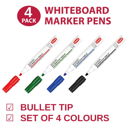 Whiteboard Marker Pens Set of 4 Colours - Dry Wipe Pens Non Toxic Low Odour - Easy Erasable White Board Markers for School Office