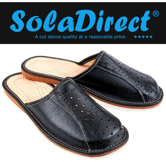 Men's Handmade Leather Slippers 100% Natural Leather (Size UK 9 / EU 43) Black