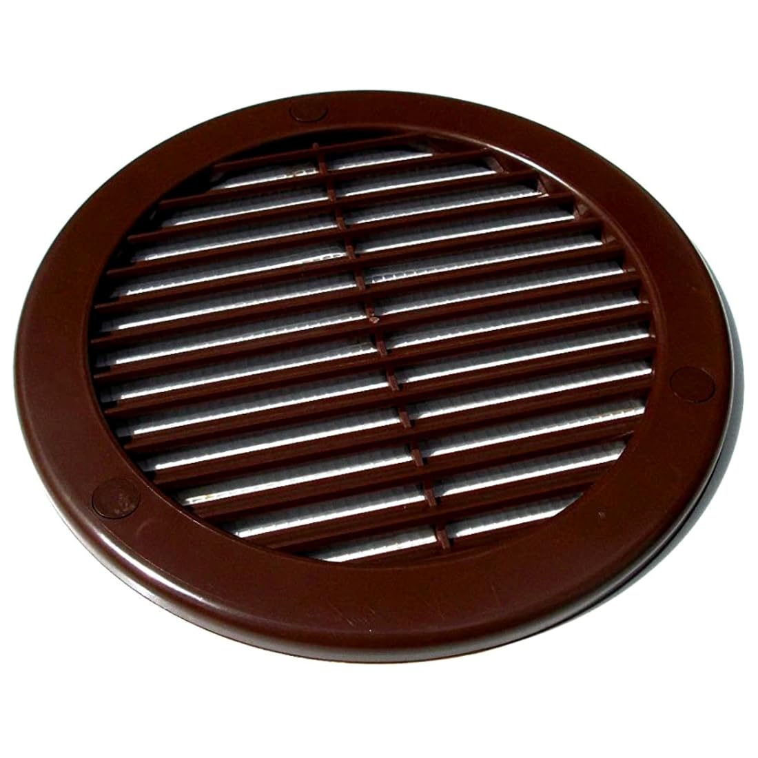 Brown Louvred Wall Vent Grille with Flyscreen and Screw Covers, 125 mm / 5 in, Air Ventilation Duct Cover with Flat Back