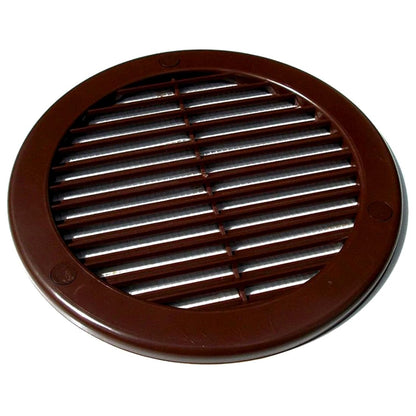 Brown Louvred Wall Vent Grille with Flyscreen and Screw Covers, 125 mm / 5 in, Air Ventilation Duct Cover with Flat Back