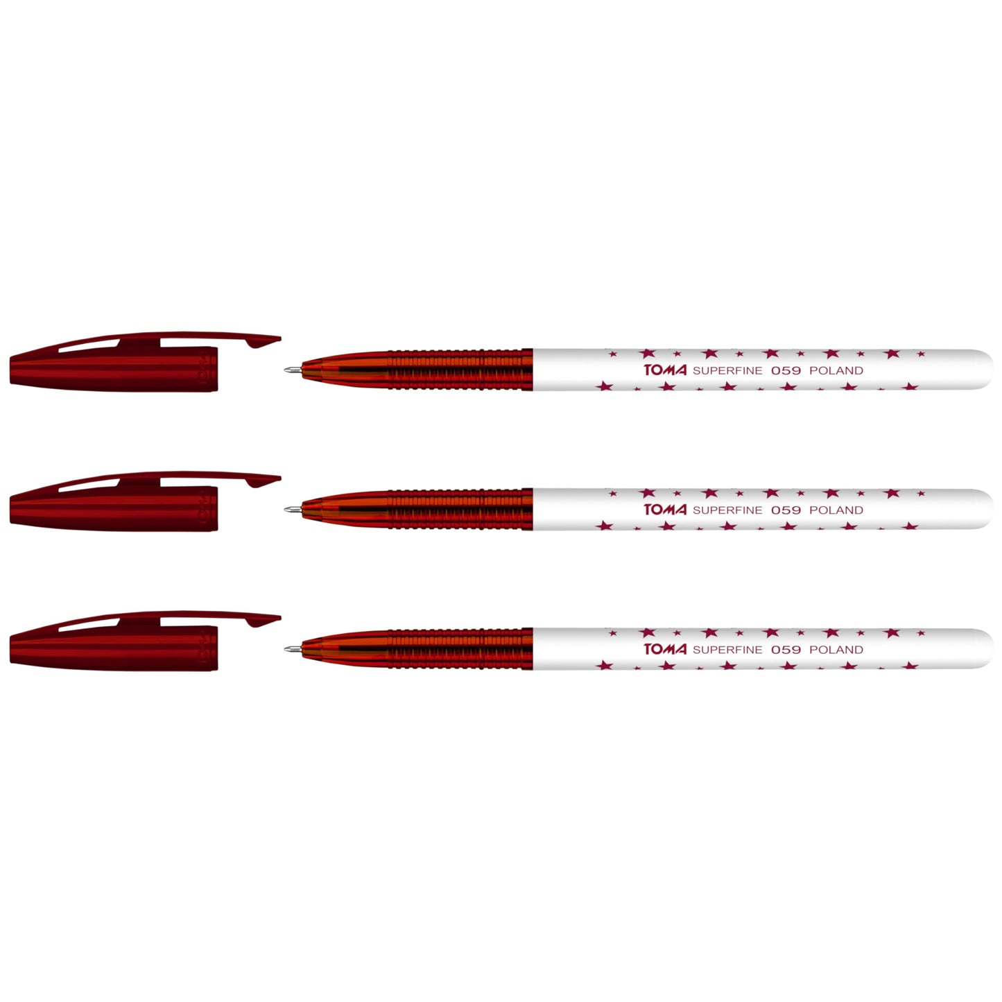 Ballpoint Pens, Smudge Free Ballpoint Pens, Extra Fine Point 0.5 mm, Ideal for School, Office, Everyday Use (Red, 3 Pens)
