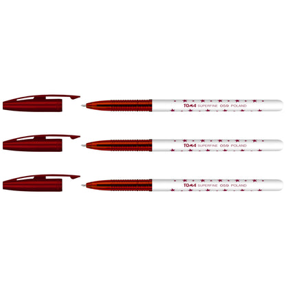 Ballpoint Pens, Smudge Free Ballpoint Pens, Extra Fine Point 0.5 mm, Ideal for School, Office, Everyday Use (Red, 3 Pens)