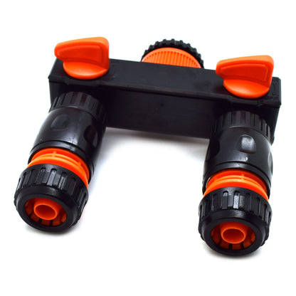 Two Way Tap Splitter for Garden Hose Pipe Irrigation System with Valves and 2 Matching 1/2" Hose Connectors
