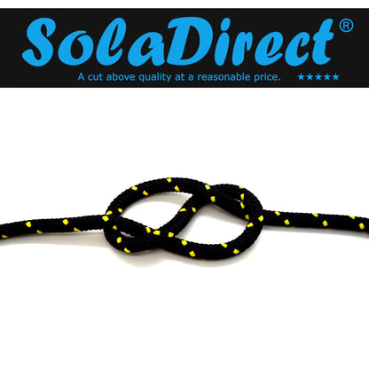 5mm x 100 metres / 328 ft of Black & Yellow Polypropylene Rope, Solid Braided Poly Rope Cord Twine for Boating, Yachting, Camping