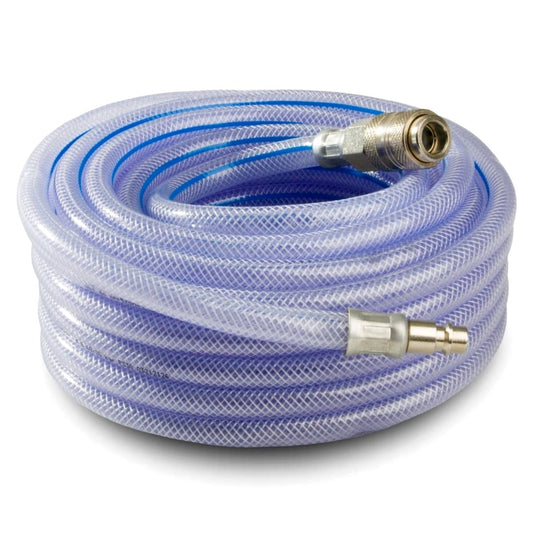 Air Compressor Hose Recoil 8 mm ID x 12 mm OD, Reinforced PVC, Anti Kink, DN 7.2 Brass Quick Coupler and Plug (10 metres / 33 ft)