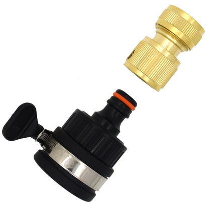 Universal Tap to Hose Connector Set & Brass Garden Hose Pipe Connector - Hozelock Compatible, For 1/2" - 5/8" Pipe (22-24mm Taps)