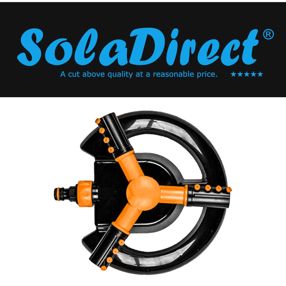 Lawn Sprinkler for Garden Watering - 3-Arm Rotating Sprinkler - Quick-Click Hose Connector, Covers up to 92 sqm - Grass Irrigation