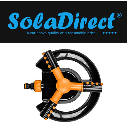 Lawn Sprinkler for Garden Watering - 3-Arm Rotating Sprinkler - Quick-Click Hose Connector, Covers up to 92 sqm - Grass Irrigation