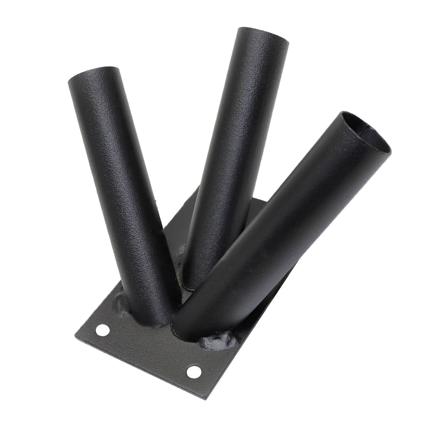 Triple Flag Pole Holder - Wall Mounted Flag Pole Bracket, Powder Coated (Black), Rust and Weather Resistant, Heavy Duty