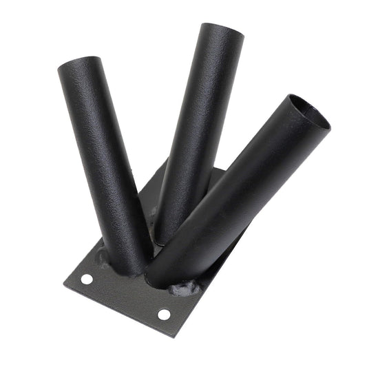 Triple Flag Pole Holder - Wall Mounted Flag Pole Bracket, Powder Coated (Black), Rust and Weather Resistant, Heavy Duty