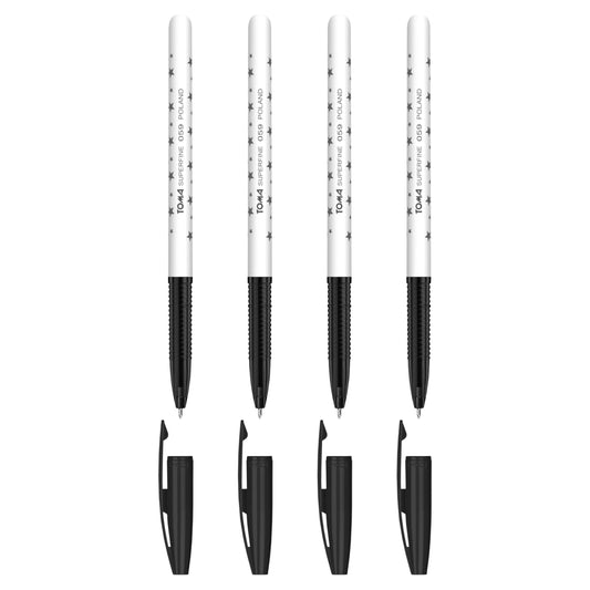 Ballpoint Pens, Smudge Free Ballpoint Pens, Extra Fine Point 0.5 mm, Ideal for School, Office, Everyday Use (Black, 4 Pens)