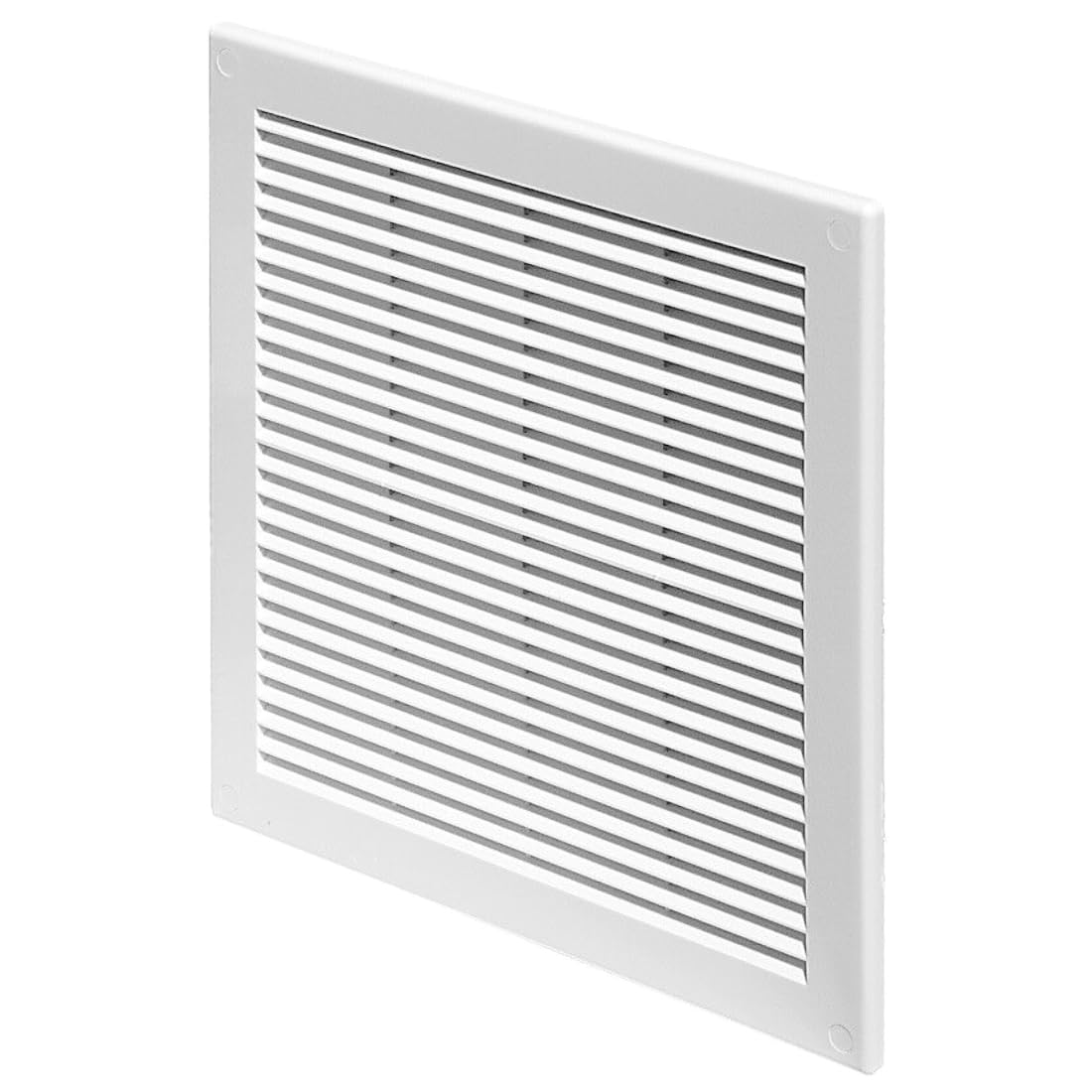 White Louvred Wall Vent Grille with Flyscreen and Screw Covers, 250 x 250 mm, Air Ventilation Duct Cover with Flat Back