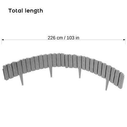 Grey Lawn Edging Border - 2.26 m / 7.4 ft Long Garden Palisade with Wood Bark Effect - Fencing with Ground Stakes