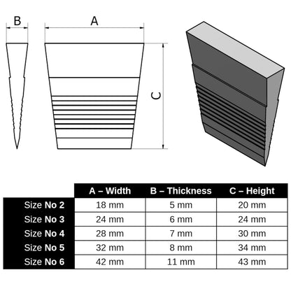 Hammer Wedge Set, Shaft Wedges, 5 pcs - 1 of Each Size, Made of Metal with a Serrated Structure