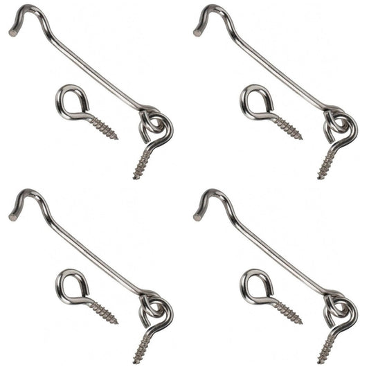 4 x Steel Cabin Hook and Hook and Eye Latch, 5cm / 2" Long, Shed Door Latch Heavy Duty, Gate Latch for Wooden Gates, Window Brace