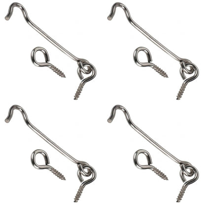 4 x Steel Cabin Hook and Hook and Eye Latch, 10cm / 4" Long, Shed Door Latch Heavy Duty, Gate Latch for Wooden Gates, Window Brace