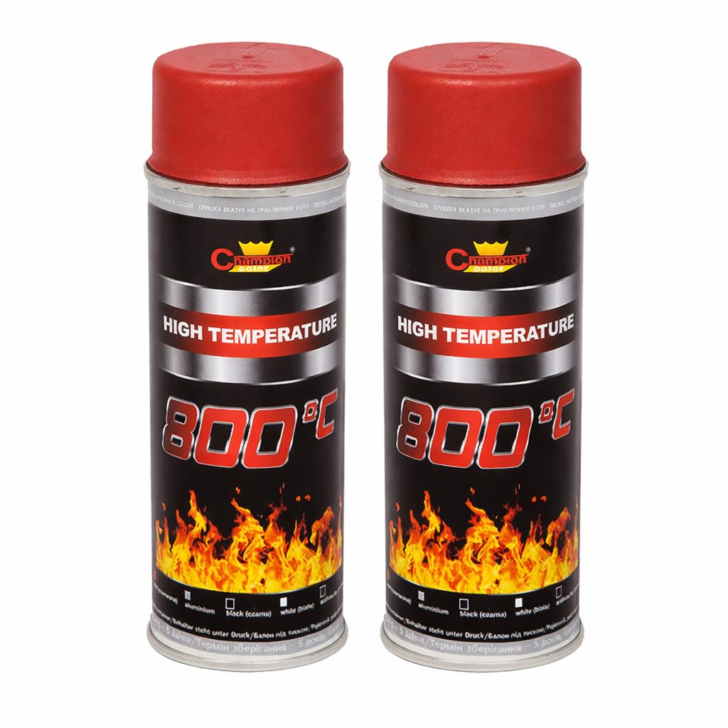 2 x 400 mL Red Heat-Resistant Enamel Paint Silicone-Based Up to 800 C - High Temperature Metal Coating