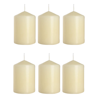 Set of 6 Pillar Candles, Votive Candles, Decorative Household Candles - Up to 66 Hours - 15 x 7 cm / 6 x 2.75" (Ivory, Matt)