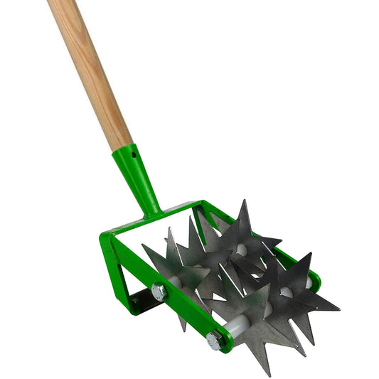 Rotary Soil Cultivator, 2-in-1 Hand Tool - Soil Rejuvenator, Hand Scarifier Head & Handle, 14 cm / 5" Wide, Gardening and Farming