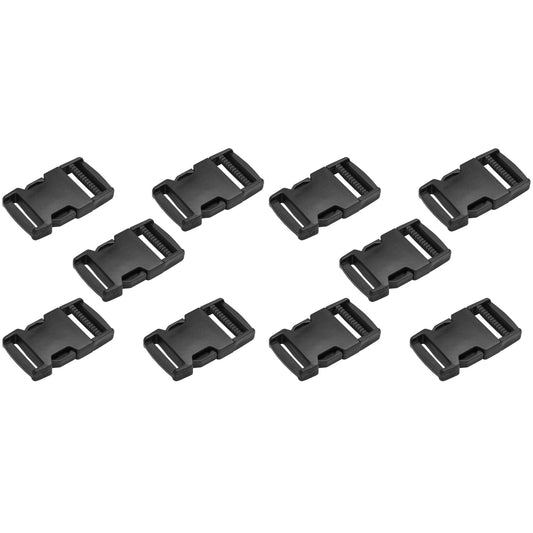 Side Release Buckles Clips for 25 mm / 1 inch Webbing Strap, Squeeze Fasteners, Black Delrin Plastic (Pack of 10)