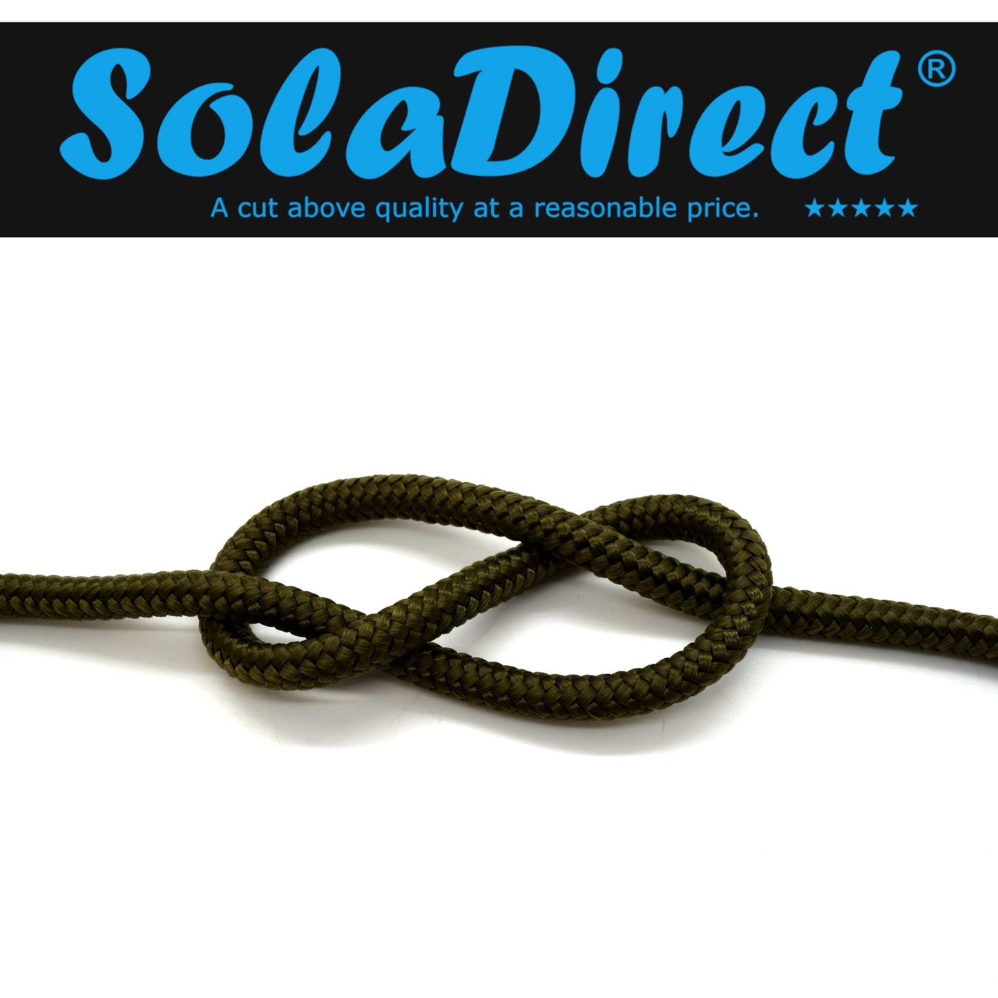 5mm x 100 metres / 328 ft of Olive Green Polypropylene Rope, Solid Braided Poly Rope Cord Twine for Boating, Yachting, Camping
