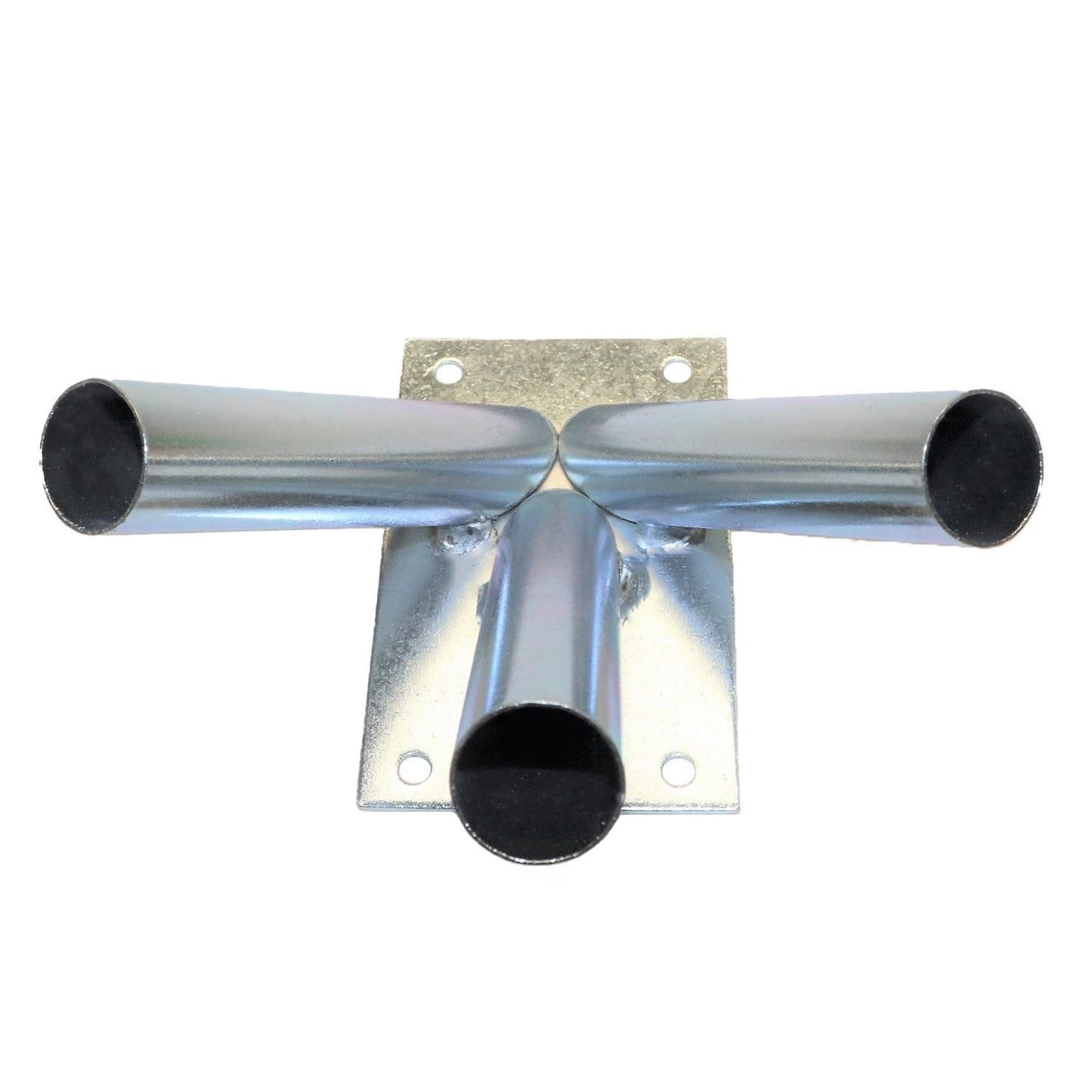Triple Flag Pole Holder - Wall Mounted Flag Pole Bracket, Galvanised (Silver), Rust and Weather Resistant, Heavy Duty