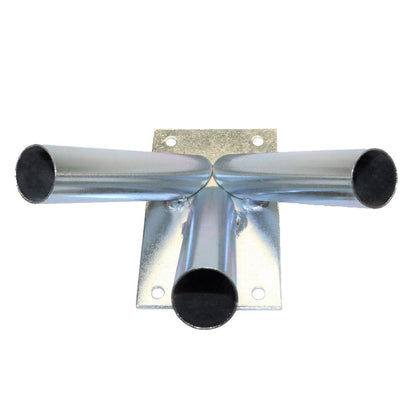 Triple Flag Pole Holder - Wall Mounted Flag Pole Bracket, Galvanised (Silver), Rust and Weather Resistant, Heavy Duty