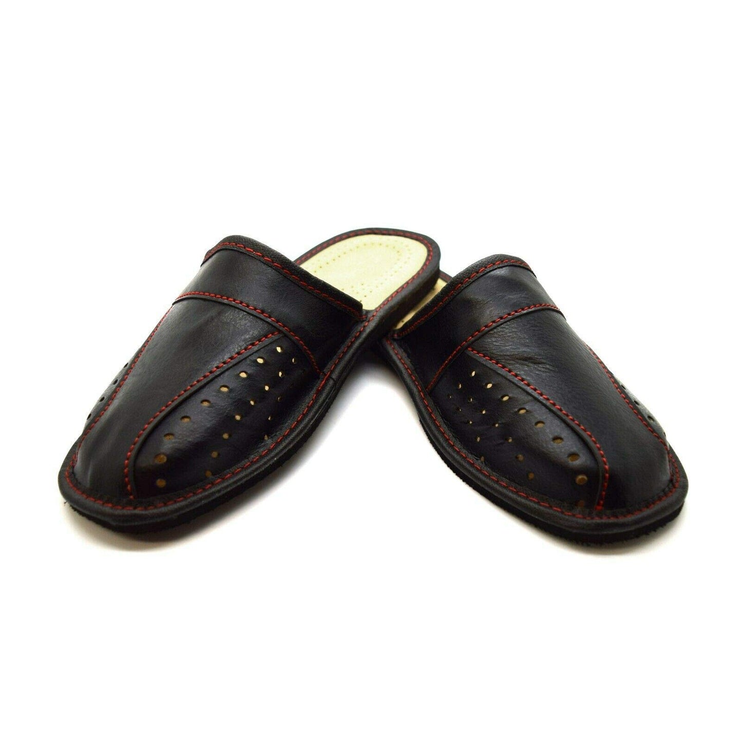 Men's Leather Slippers Shoes Comfort Sandals Slip On Mules Black (Size UK 8)